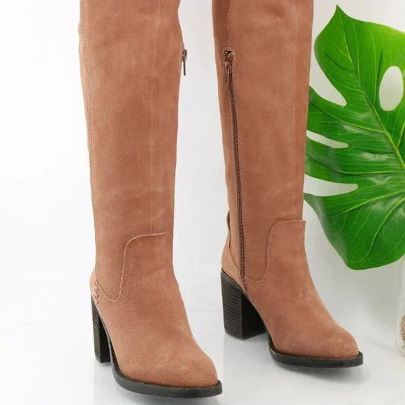 Jeffrey Campbell Womens Ryding Boot Size 6 OTK TAn Cognac Suede Block Heel Comfy - Picture 3 of 12